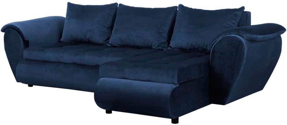 Santana Ecksofa mit Schlaffunktion und Bettkasten - Sofa mit 3 Sitzen und Robustem Überzug - Schlafcouch L-Form Universal - Modern Couch - 265x143x83 cm (Stoff Basic, Marine)