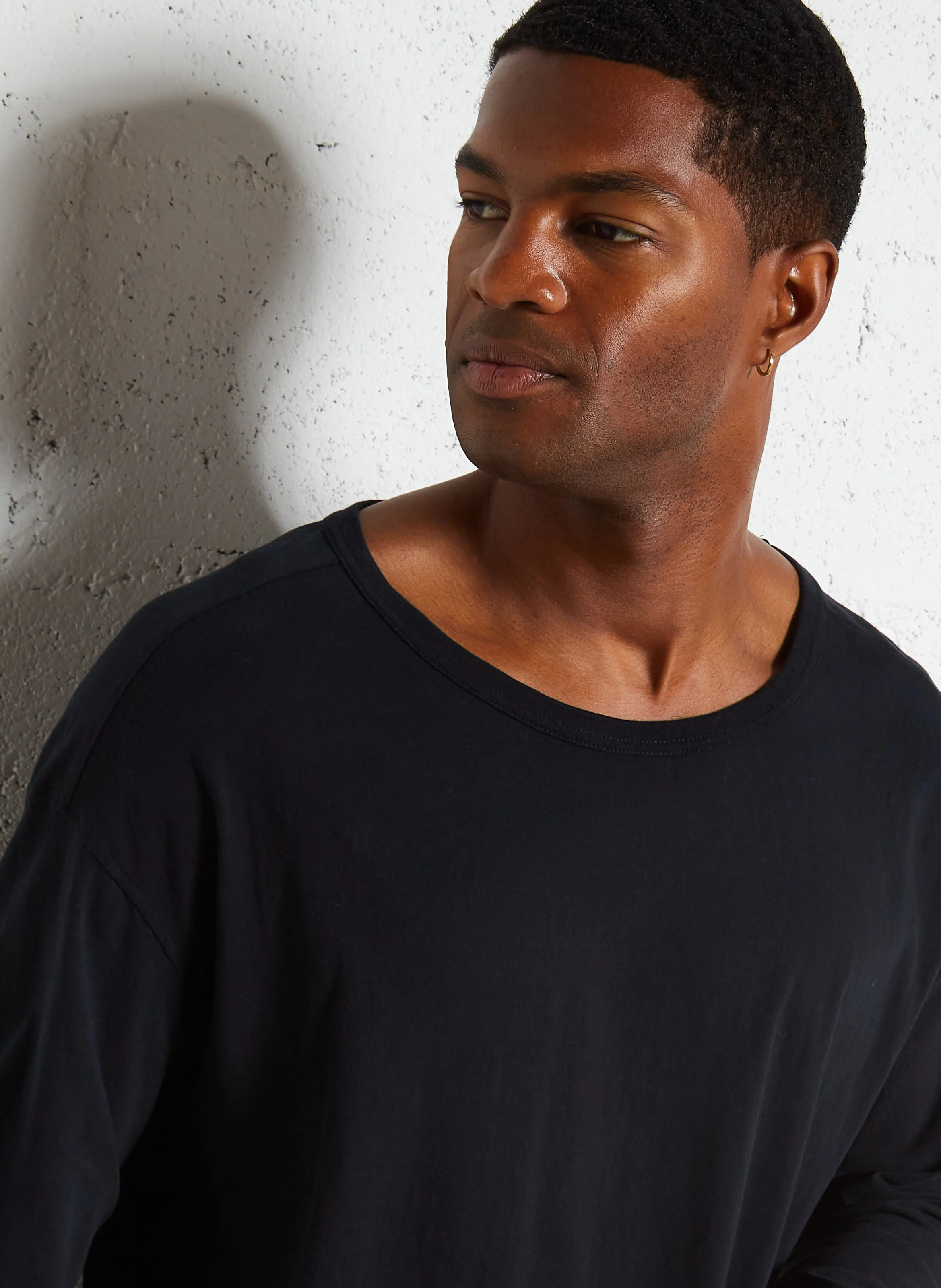 GAMIPY - Tee-shirt droit à bords-côtes en coton | Noir