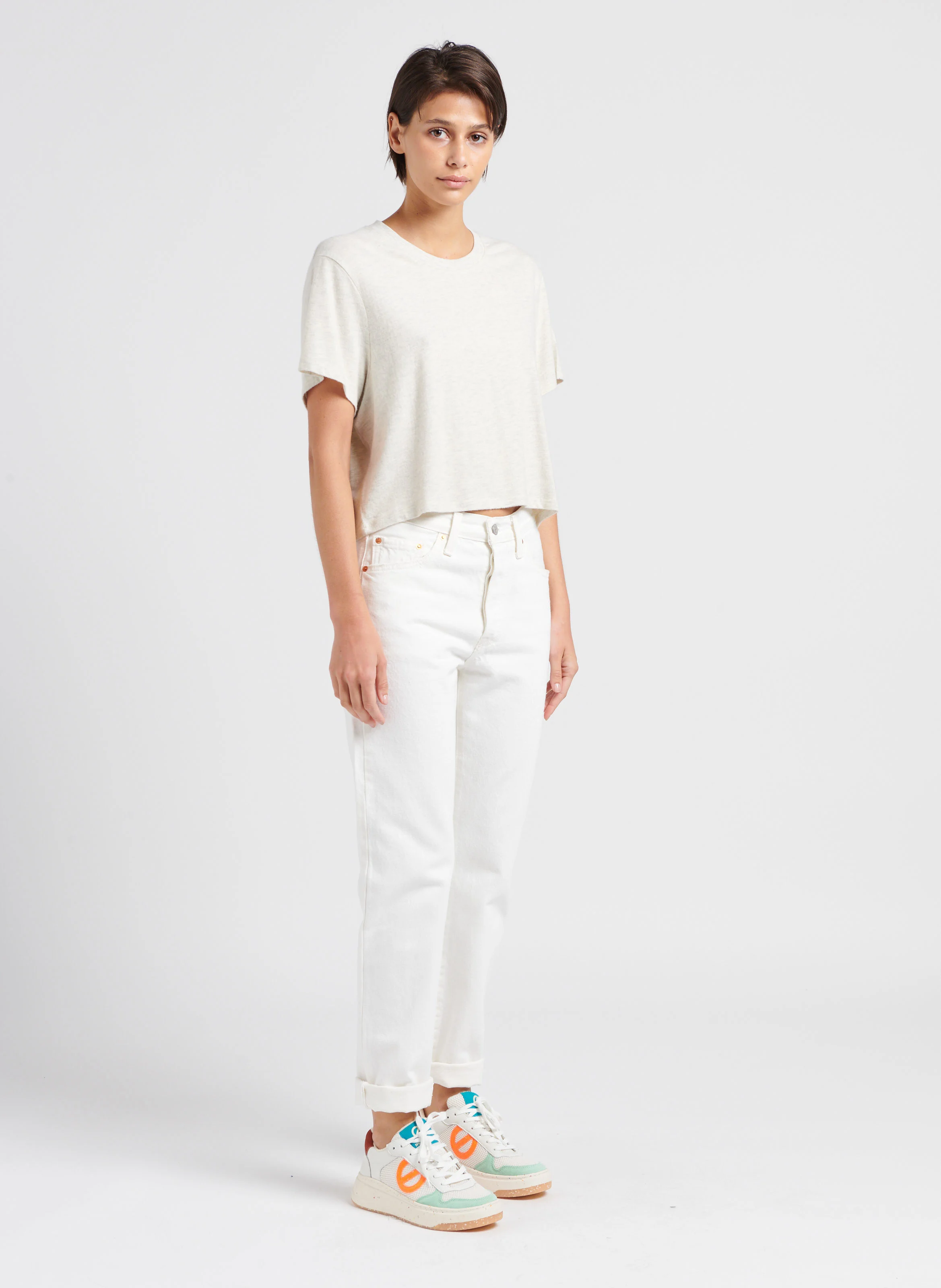 YPAWOOD - Tee shirt chiné col rond en coton mélangé| Gris