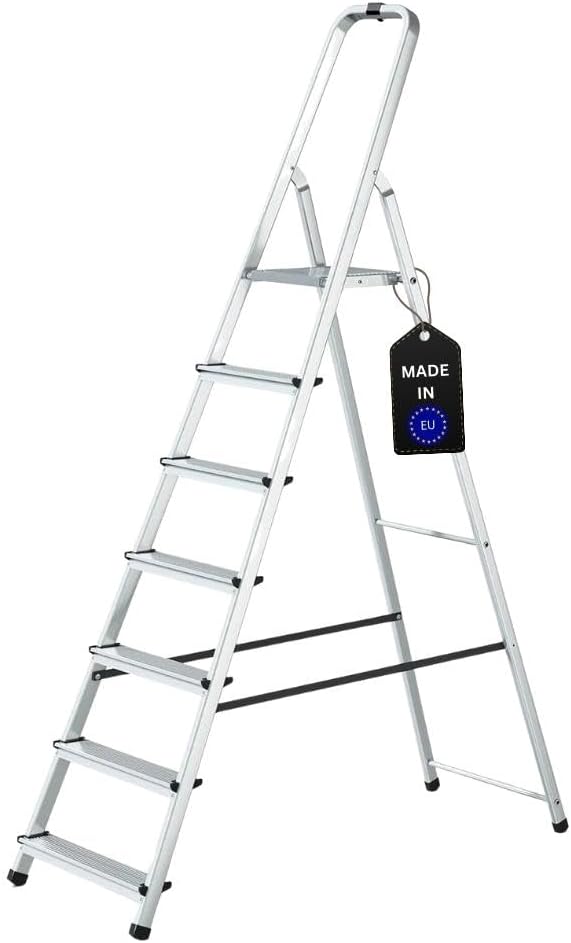 PROREGAL Economy Basic Trapladder, eenzijdig toegankelijk, 7 treden, werkhoogte 3,40 m, draagvermogen 125 kg