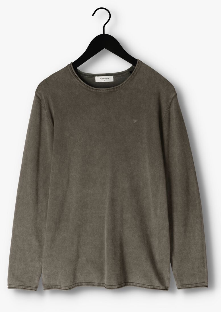 PUREWHITE olijf purewhite trui flat knitted shirt with small logo on chest