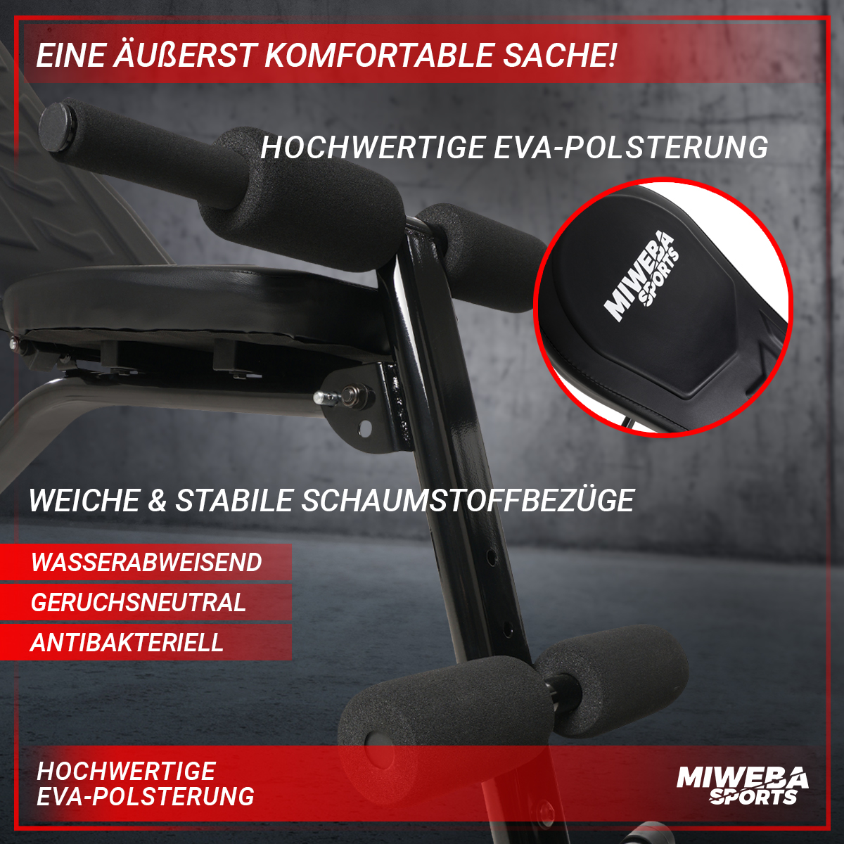Miweba Sports Hantelbank MB200, klappbar, Schrägbank/Flachbank, verstellbar, 200 kg, EVA-Polster (MB-200PowerRope)
