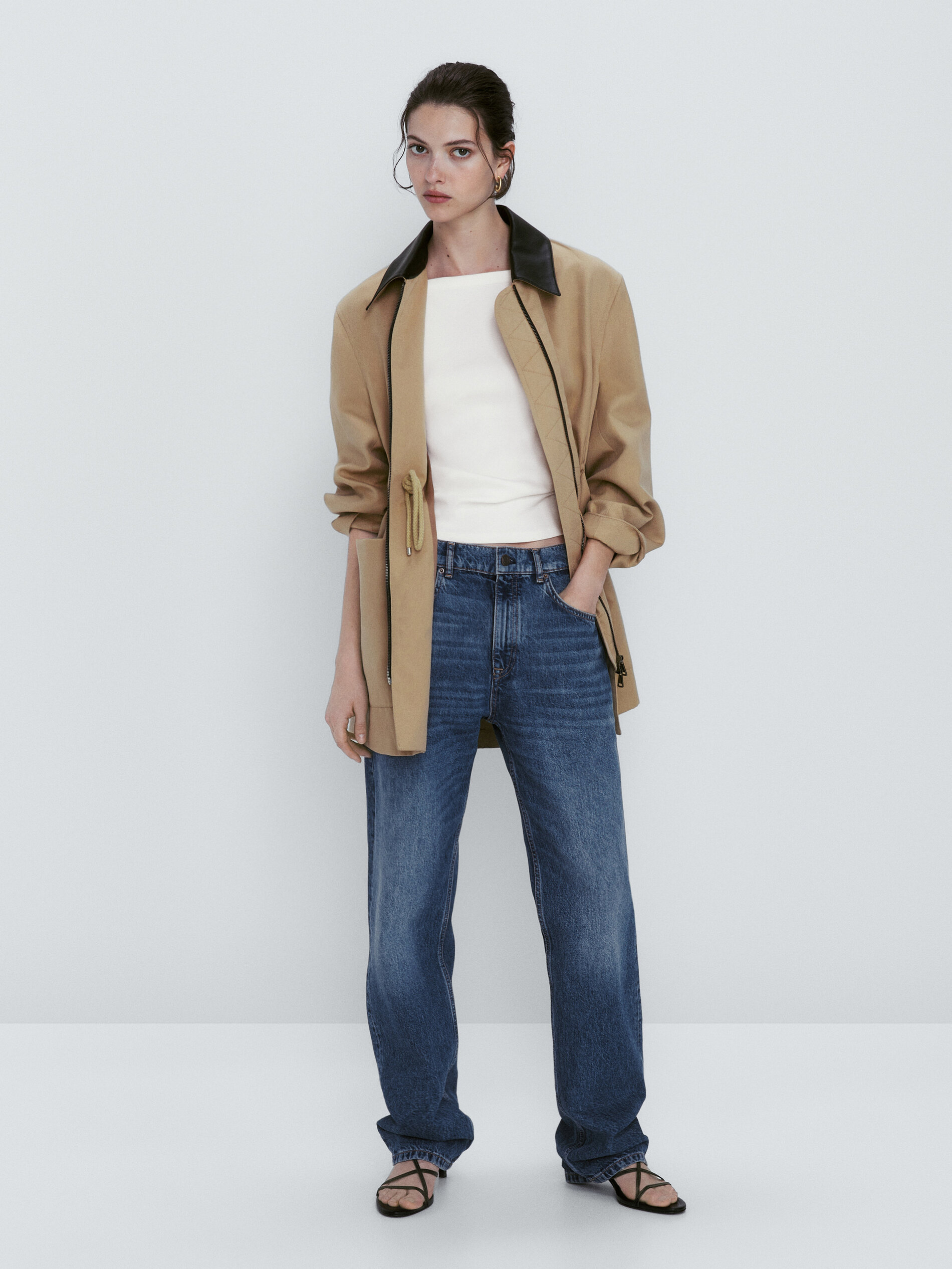 Parka mezcla algodón cuello contraste - BEGE