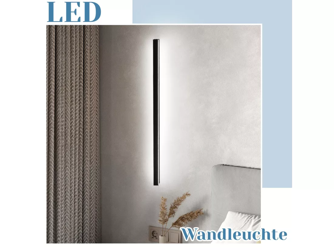NETTLIFE LED intérieure Applique noire - 100CM Eclairage mural salon Moderne Lampe de couloir Mur 32W Lampe de chambre Métal Eclairage