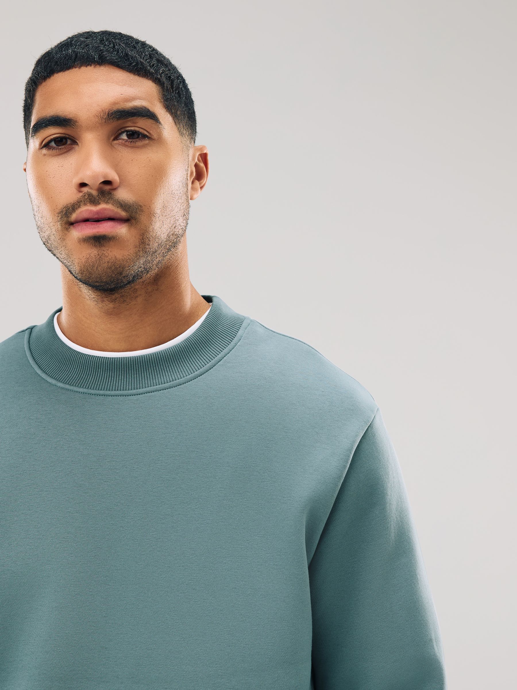 Blauw - Normale Pasvorm - Dik sweatshirt met ronde hals en hoog katoengehalte
