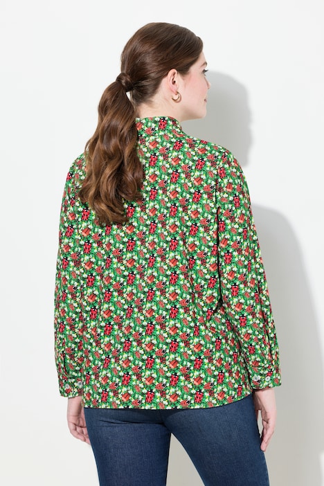 Cordbluse, floraler Druck, Hemdkragen, Langarm