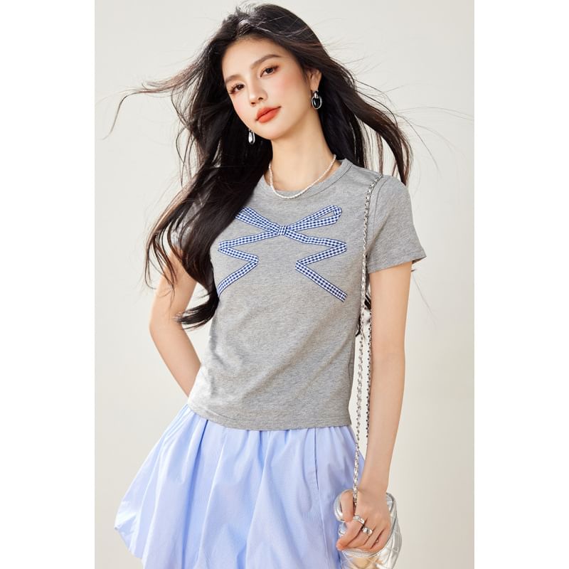EFO - T-shirt met korte mouwen, ronde hals en strik