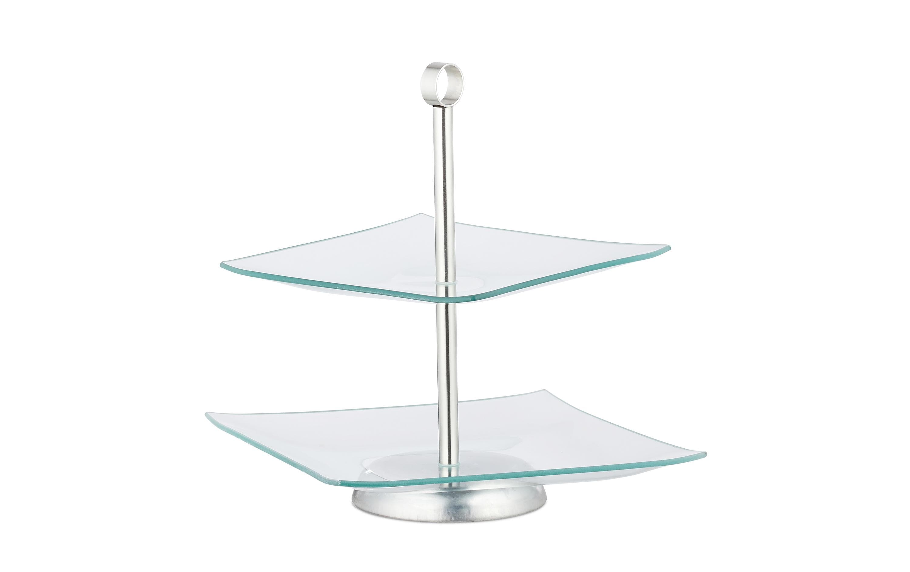 Etagere eckig, 2-stufig, Silber/TransparentMuffinständer aus Glas und Edelstahl