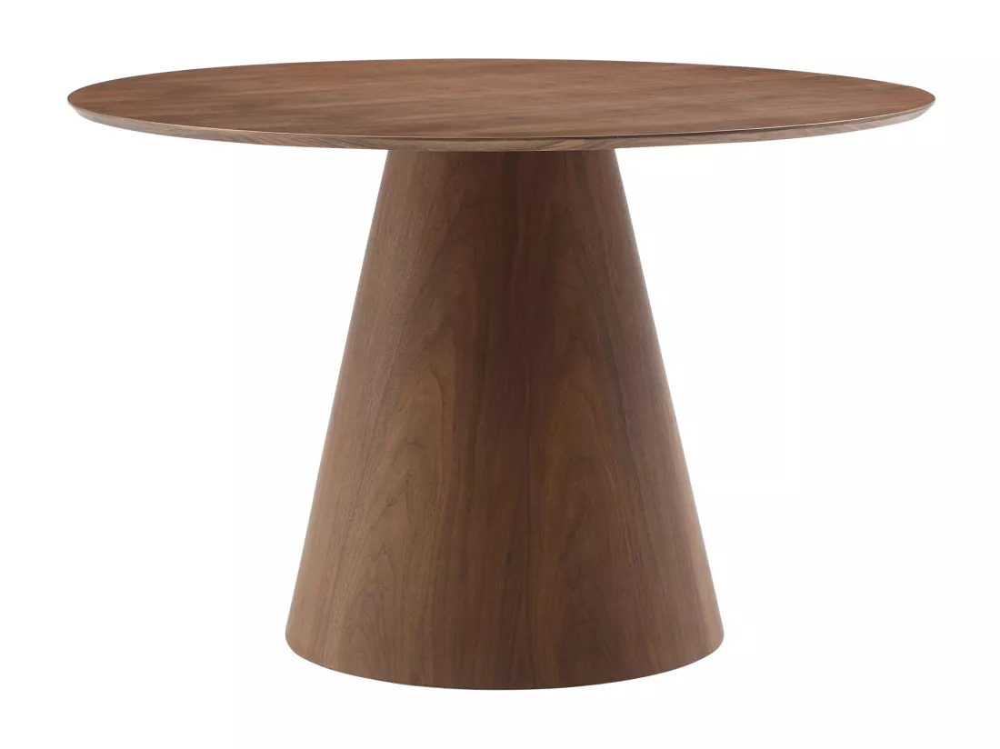 Table à manger ronde 4 personnes placage noyer - Naturel foncé - ANTALIZA