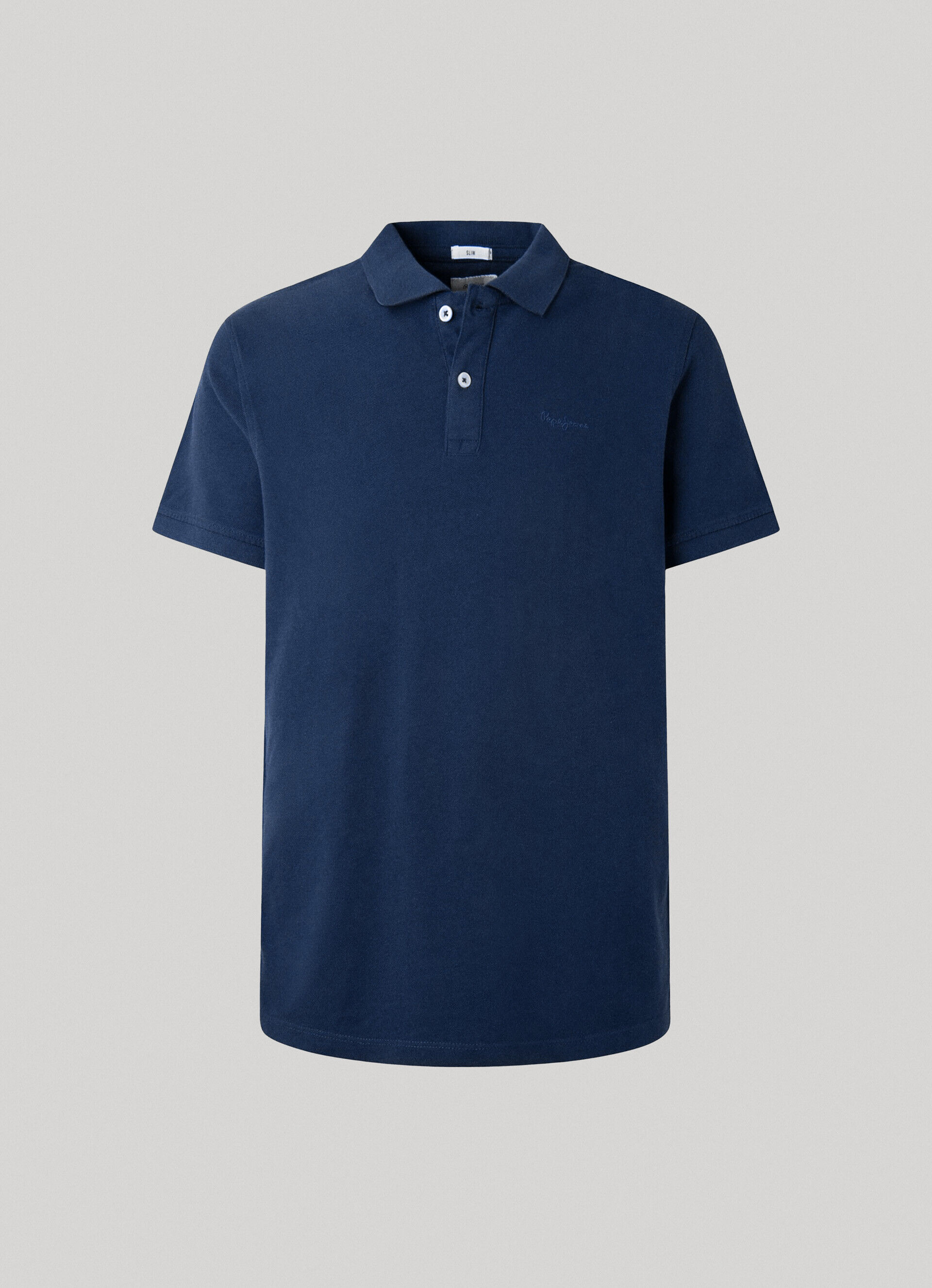 Camisa polo em piqué de algodão com logotipo bordado - azul marinho