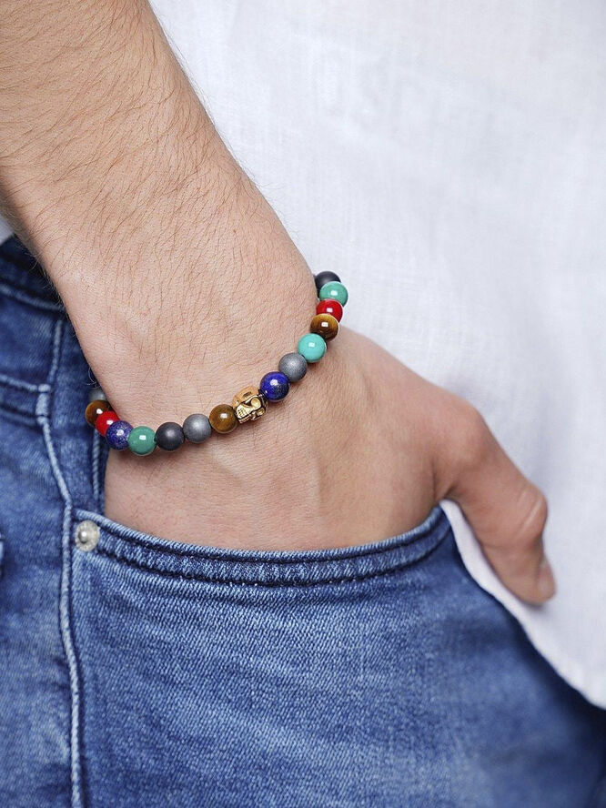 Nialaya Men's Beaded Bracelet with Bali Turquoise Multi