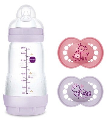 MAM Original Silikon Smokker 16-36m 2-Pack & Easy Start Tåteflaske Anti-kolikk 260 ml, Rosa