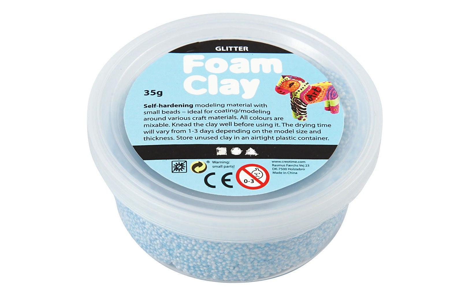 Modelliermasse Foam Clay 35 g Glitzer HellblauSelbsthärtende Modelliermasse mit winzigen Styroporkügelchen