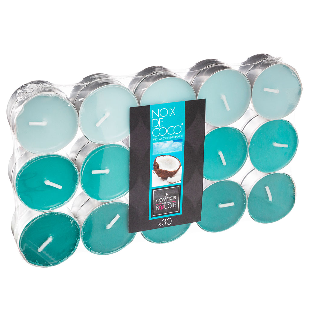 Lot de 30 bougies chauffe-plat parfumées coco