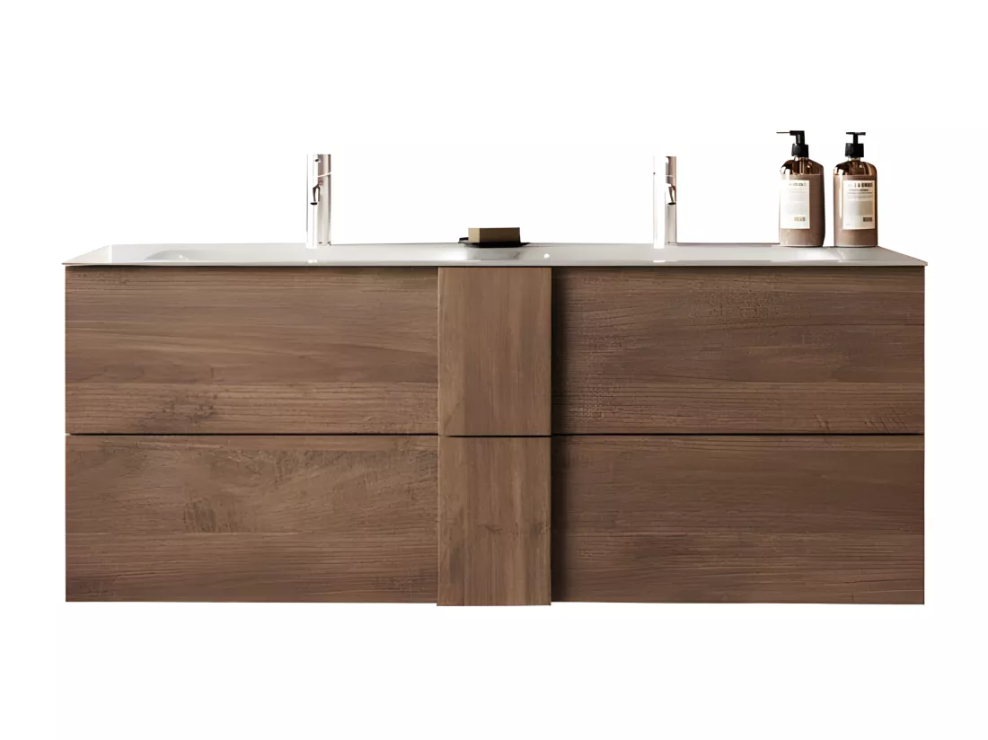 Meuble sous-vasque suspendu 122 cm Chêne noisette + vasque - STARS