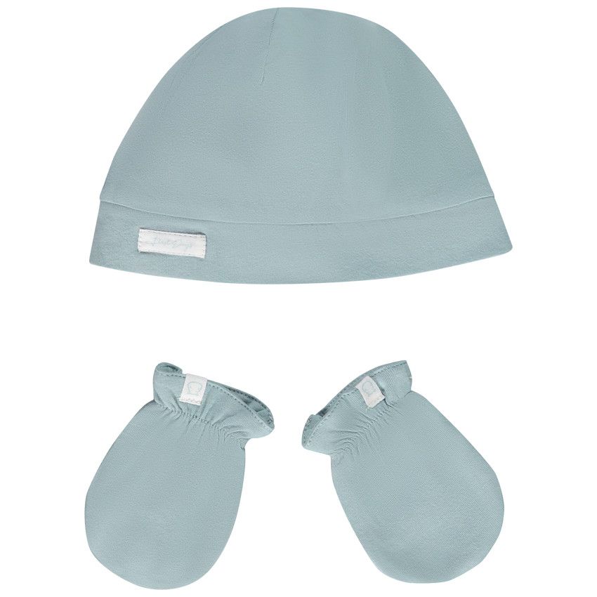 Ensemble bonnet + moufles uni pour bébé - Bleu moyen