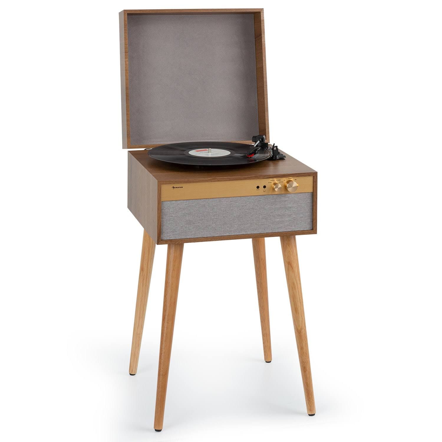 Auna Platine vinyle Berklee TT Case entraînement par courroie 33 1/3 & 45 T/min enceintes stéréo