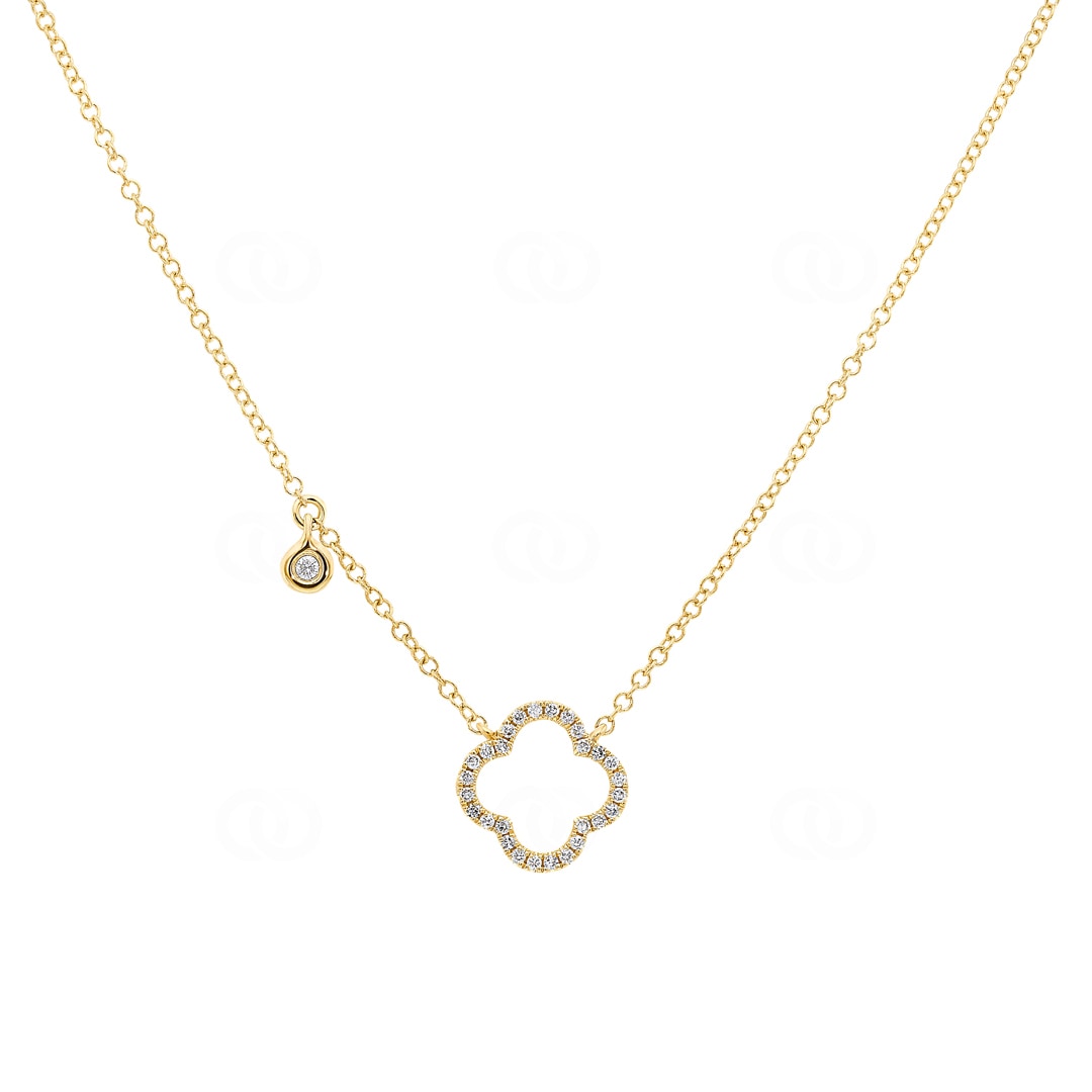 Collier 750/18 K Gelbgold Kleeblatt mit Diamanten 0.09 ct H/si