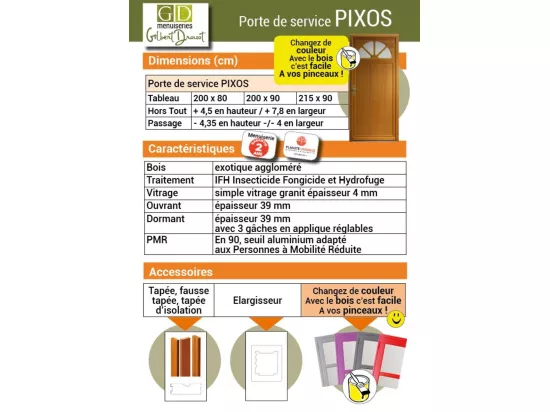 Porte De Service Bois Vitrée Pixos, H,200xl,80 P,gauche Côtes Tableau Gd Menuiseries