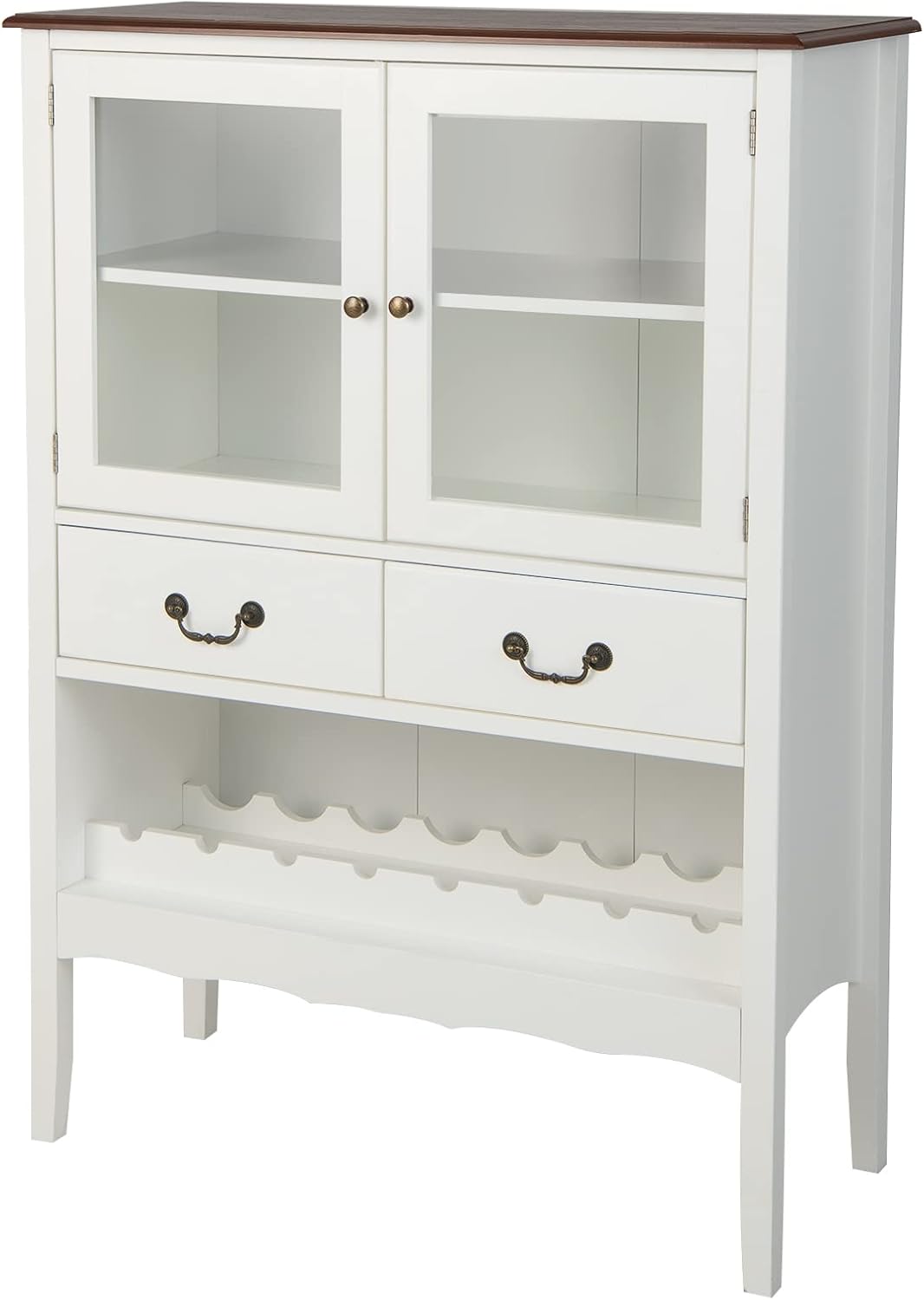 GIANTEX Weinschrank Weinregal Sideboard, Küchenschrank Buffetschrank mit 2 Glastüren & 2 Schubladen, Flaschenregal für 8 Flaschen, Aufbewahrungsschrank mit Kippsicherung, Vitrinenschrank 90x40x126,5cm