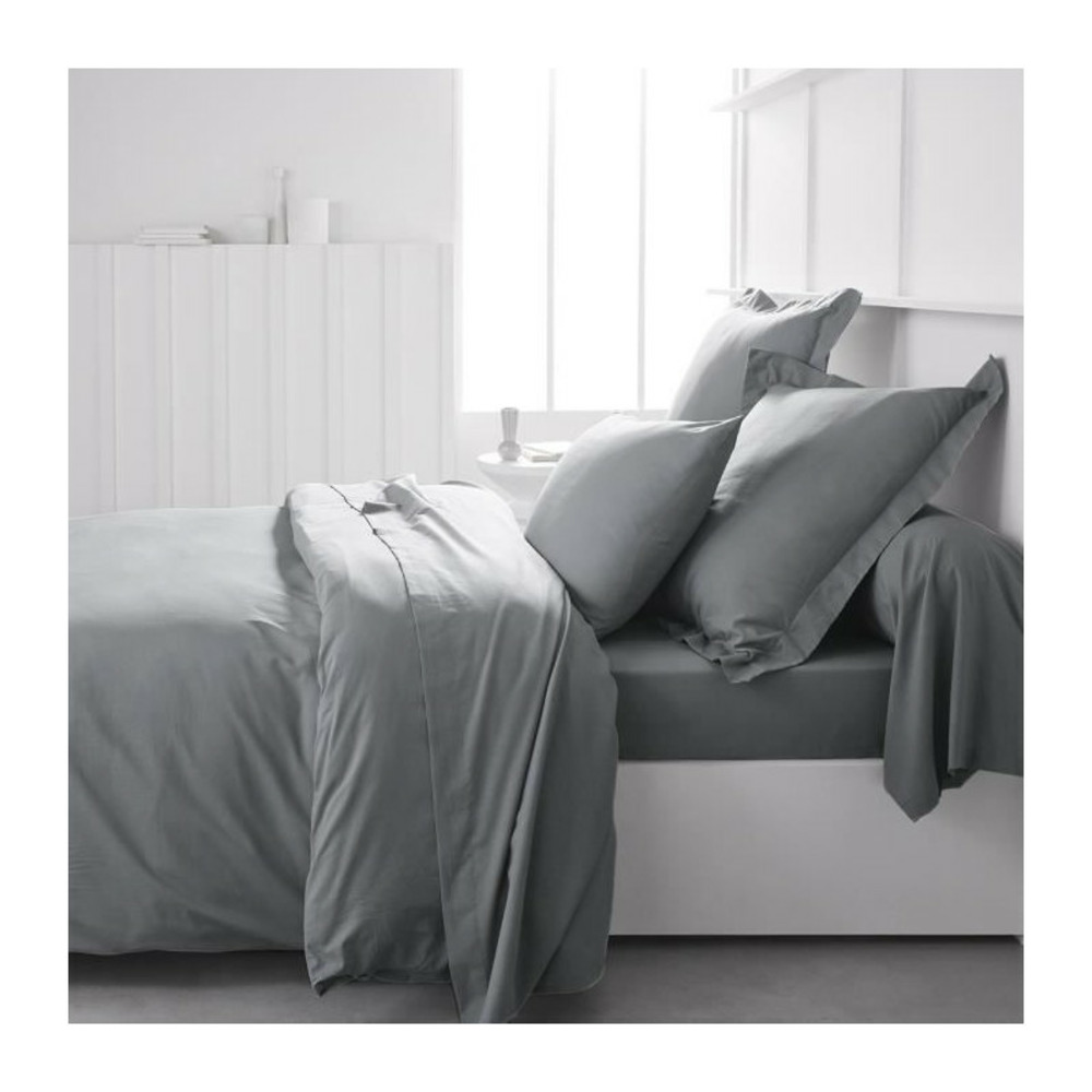 Taie d'oreiller essential - 50 x 70+5 cm - 100% coton uni - acier