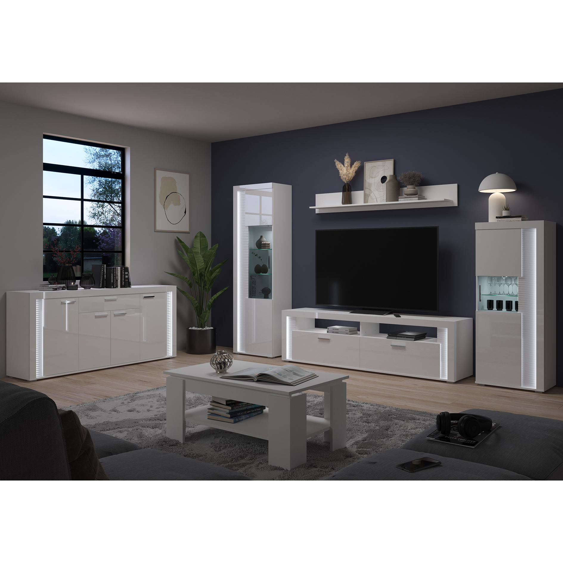 Sideboard SKYLIGHT - weiß Hochglanz - mit Beleuchtung - 182 cm