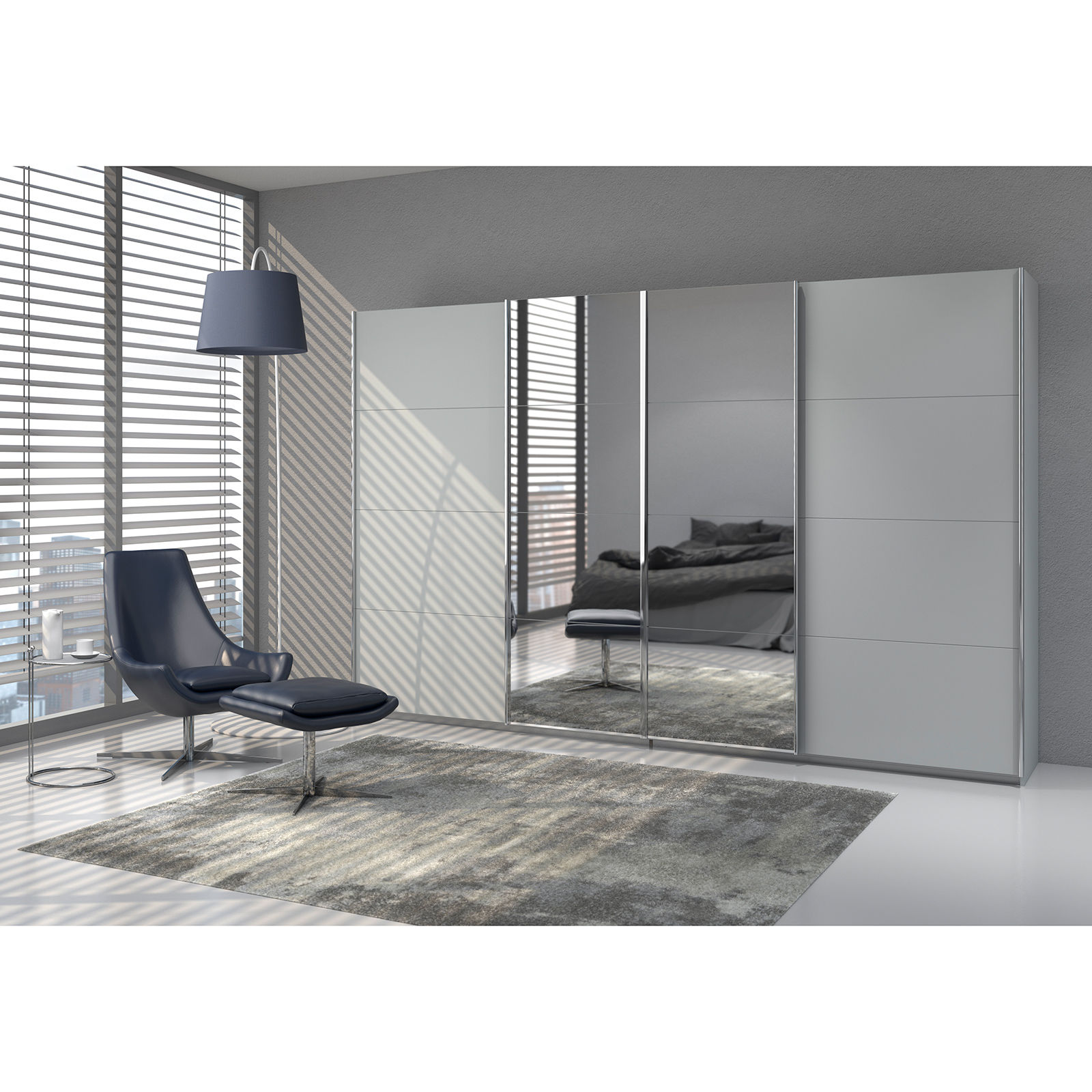 Schwebetürenschrank - seidengrau - 2 Spiegeltüren - 315x210 cm