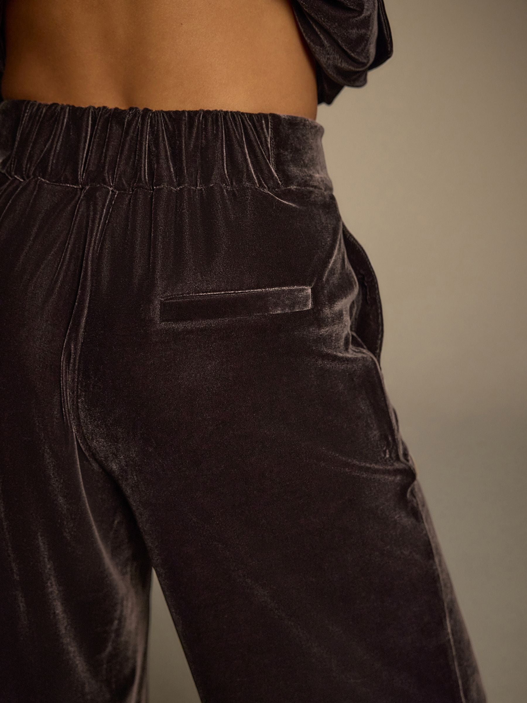 Chocoladebruin - Velvet Elastic Back Wide Leg Trousers