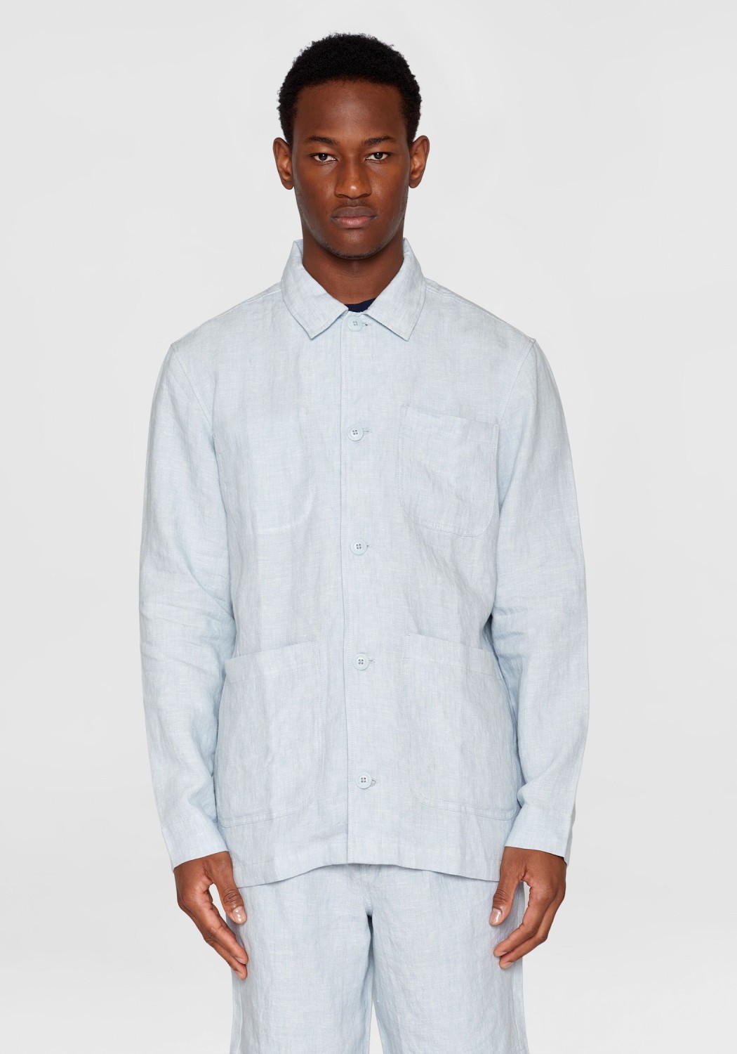 Knowledge Cotton Apparel Overshirt Linen Dusk Blue