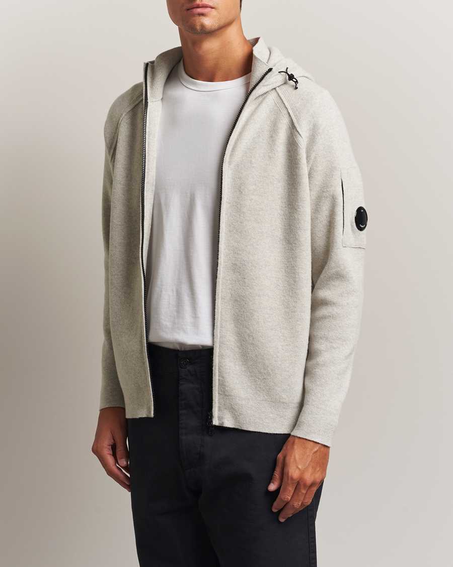 C.P. Company Knitted Lambswool Zip Hood Light Grey