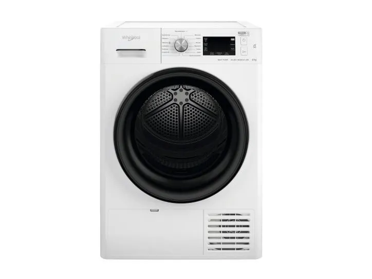 Whirlpool FFT M22 9X2B PL, Fritstående, Front-læsning, Kondensering, Sort, Hvid, Knapper, Dreje, Berøring, Højre