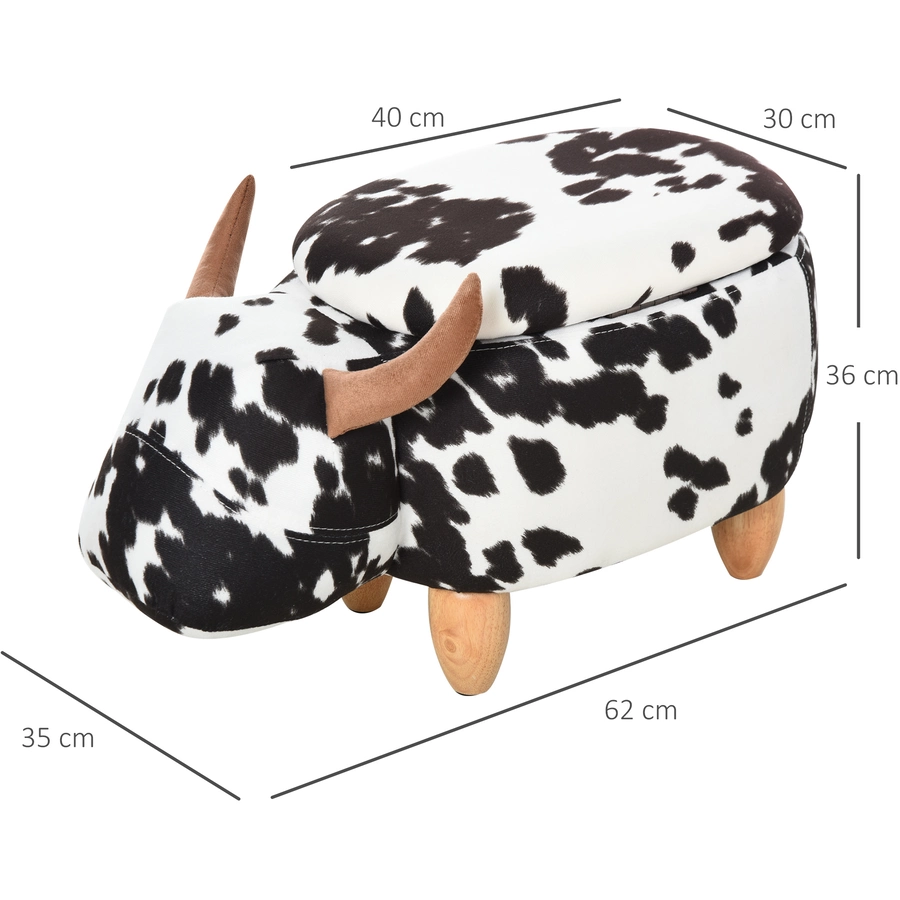 HOMCOM Kinderhocker im Kuh Design schwarz, weiß, natur
