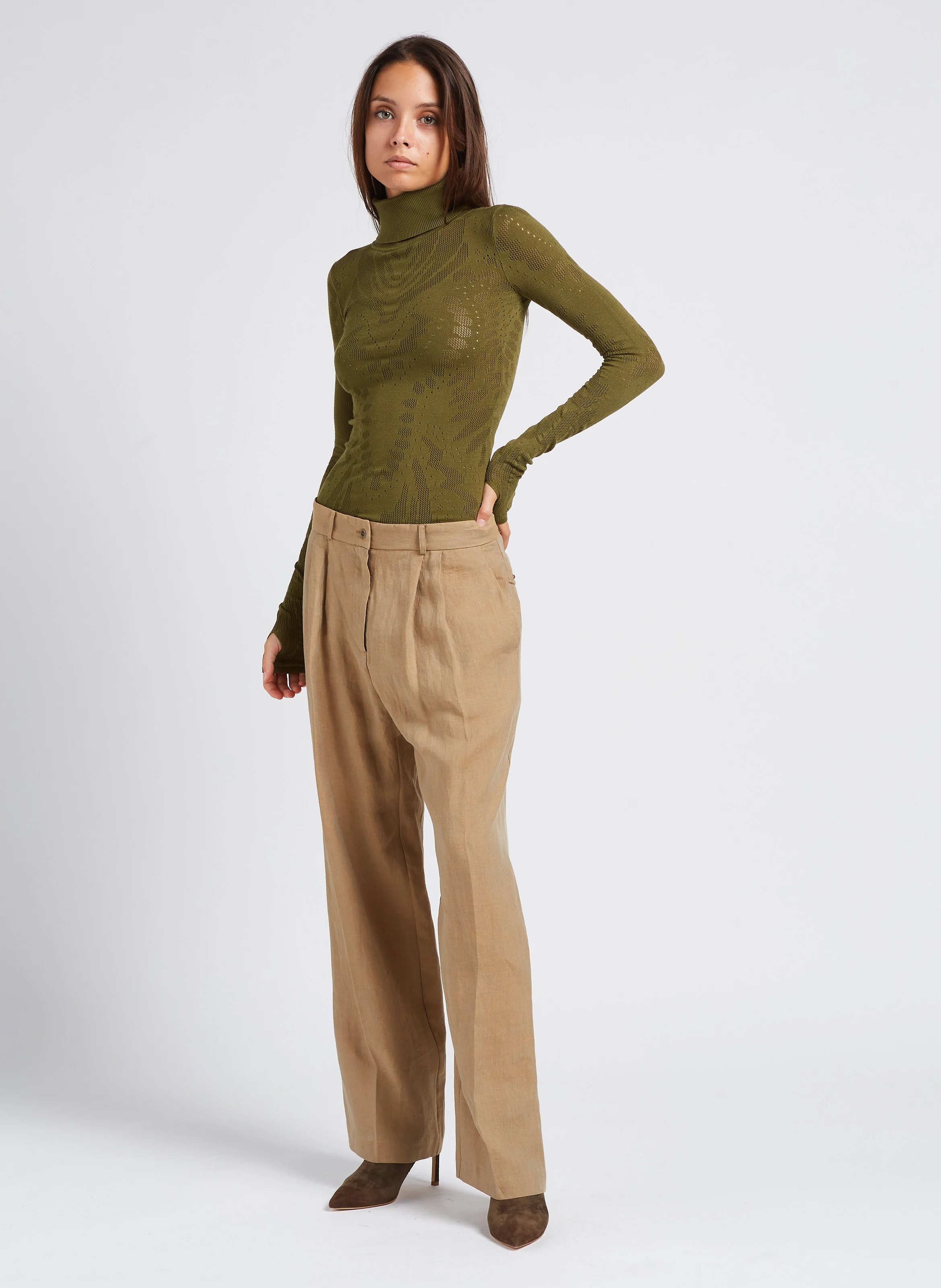TAUSTIN - Pantalon large à clous colorés | Beige