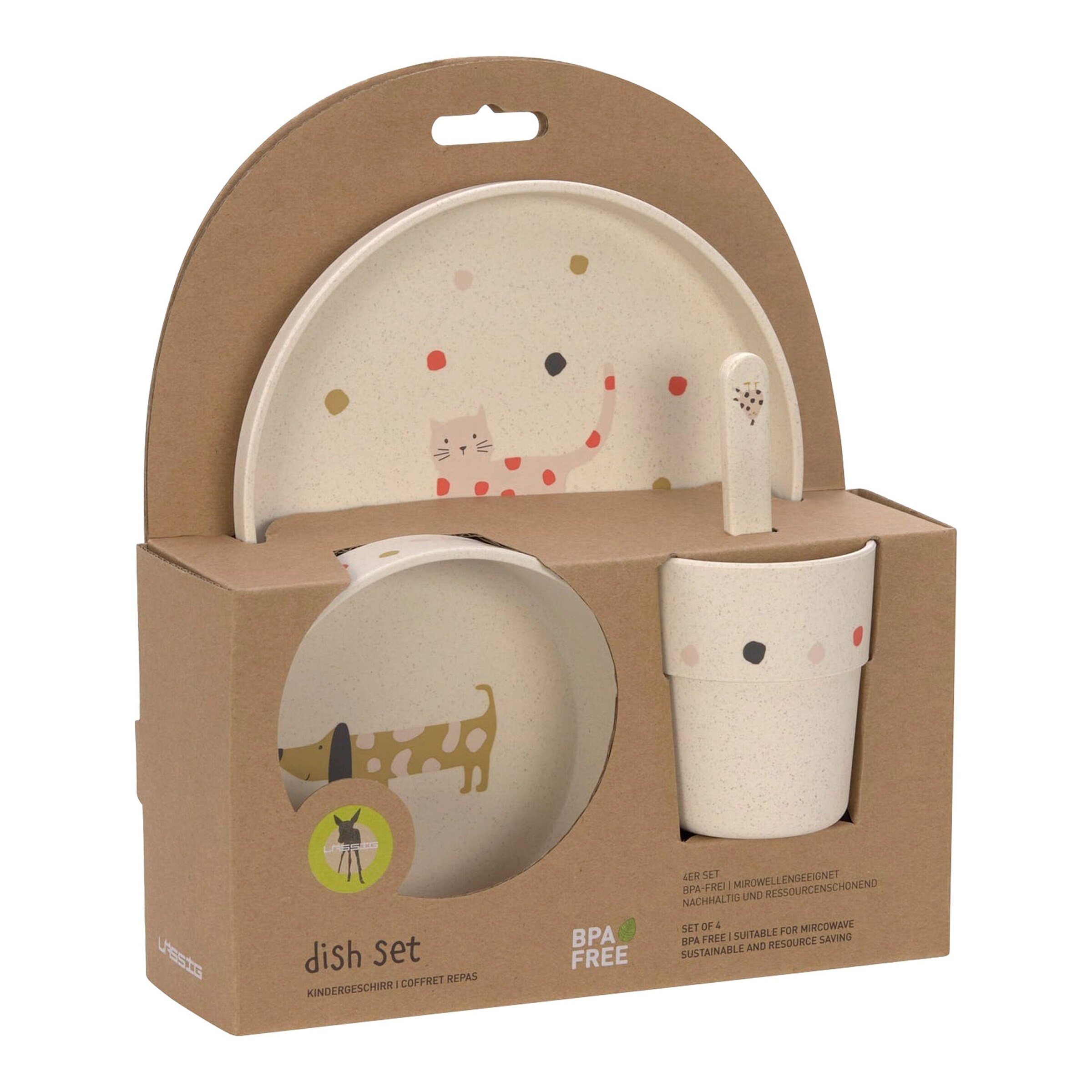 Lässig 4-tlg. Geschirrset mit Zellulose beige / orange