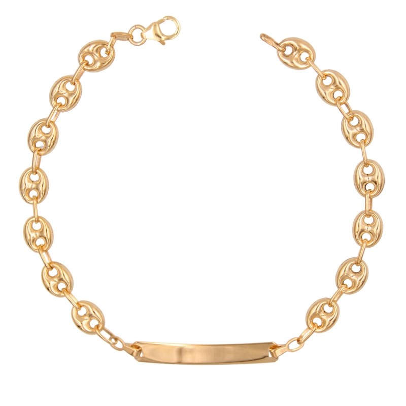 Bracelet Gourmette Or Jaune Grain de Café - Homme - Gravure Offerte