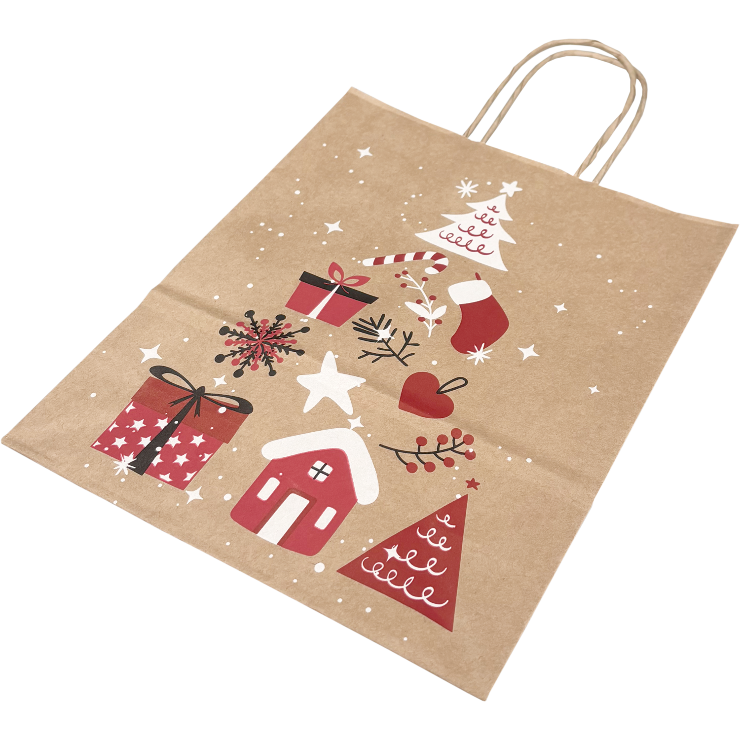 Tas, Boom, Papier, gedraaid papieren koord, 18x 8x22cm, draagtas, bruin/rood/wit/zwart