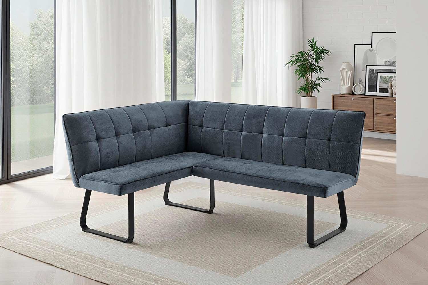 byLIVING Eckbank TALEA/Webstoffbezug in dunkelgrau, Gestell in schwarz/Große Eckbank L-Form, Langer Schenkel rechts, komfortable Nosaqfederung/Sitzbank/Essbank/Maße: 128 x 168, H 93,5 cm
