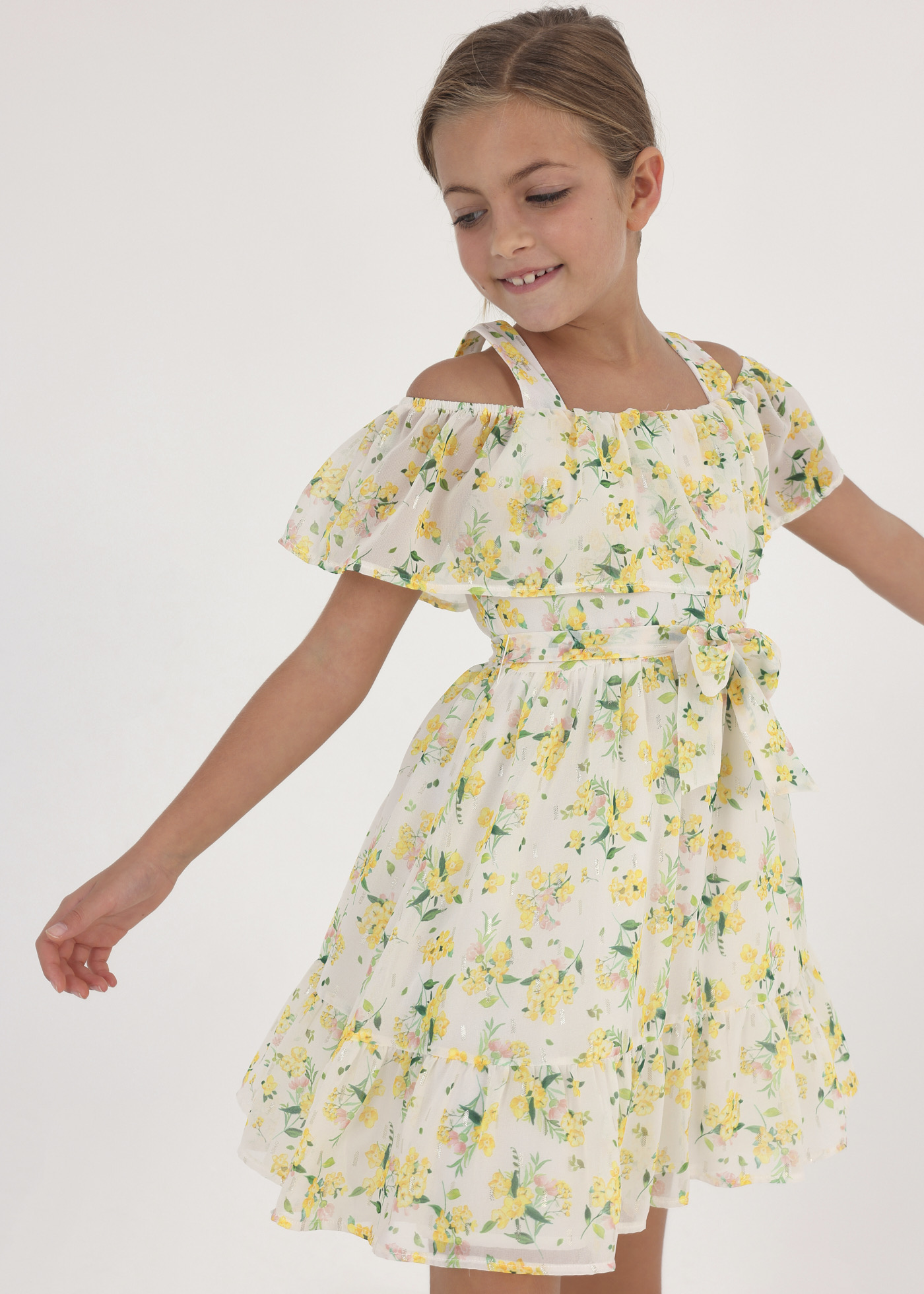 Vestido de chiffon com estampa floral para meninas