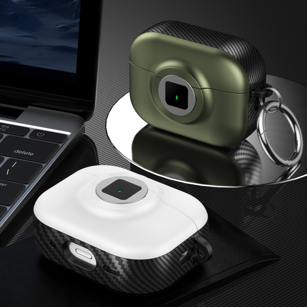 AirPods 4 Hybrid Hardcase Schutzhülle mit Verschluss   Karabinerhaken - Grün