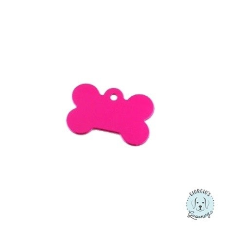 Placa de identificação para cães em formato de osso rosa