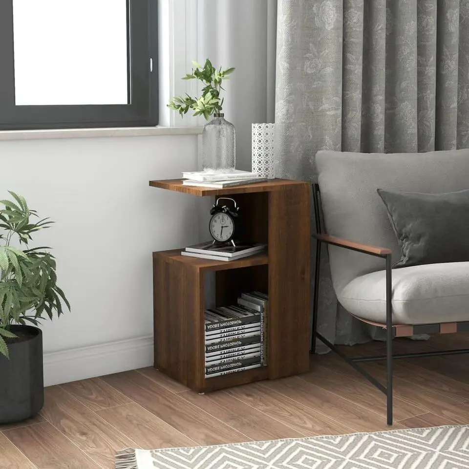 vidaXL Bijzettafel - Modern - Bruin eiken - Bewerkt hout - 36x30x56 cm