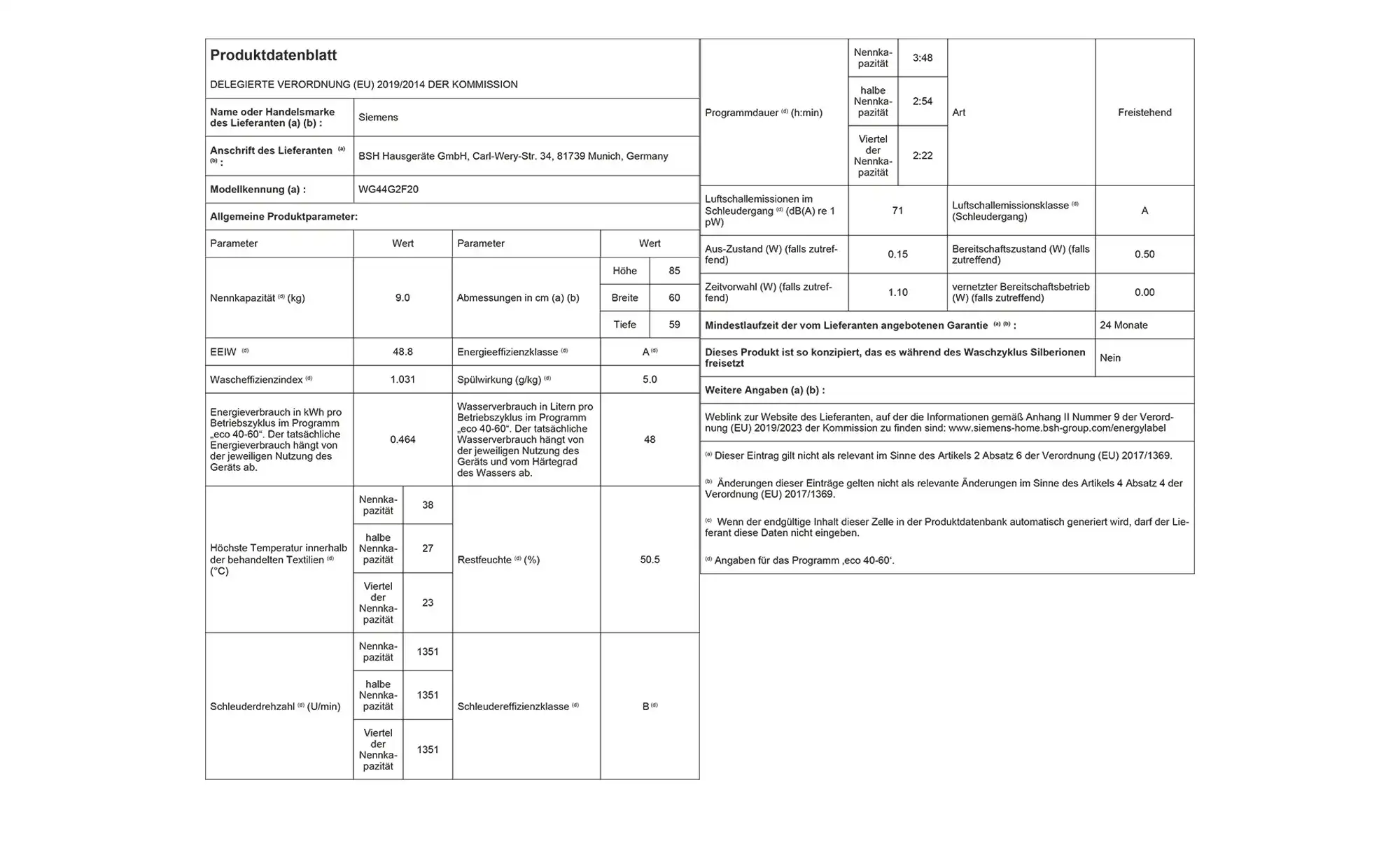 SIEMENS Waschvollautomat  WG44G2F20