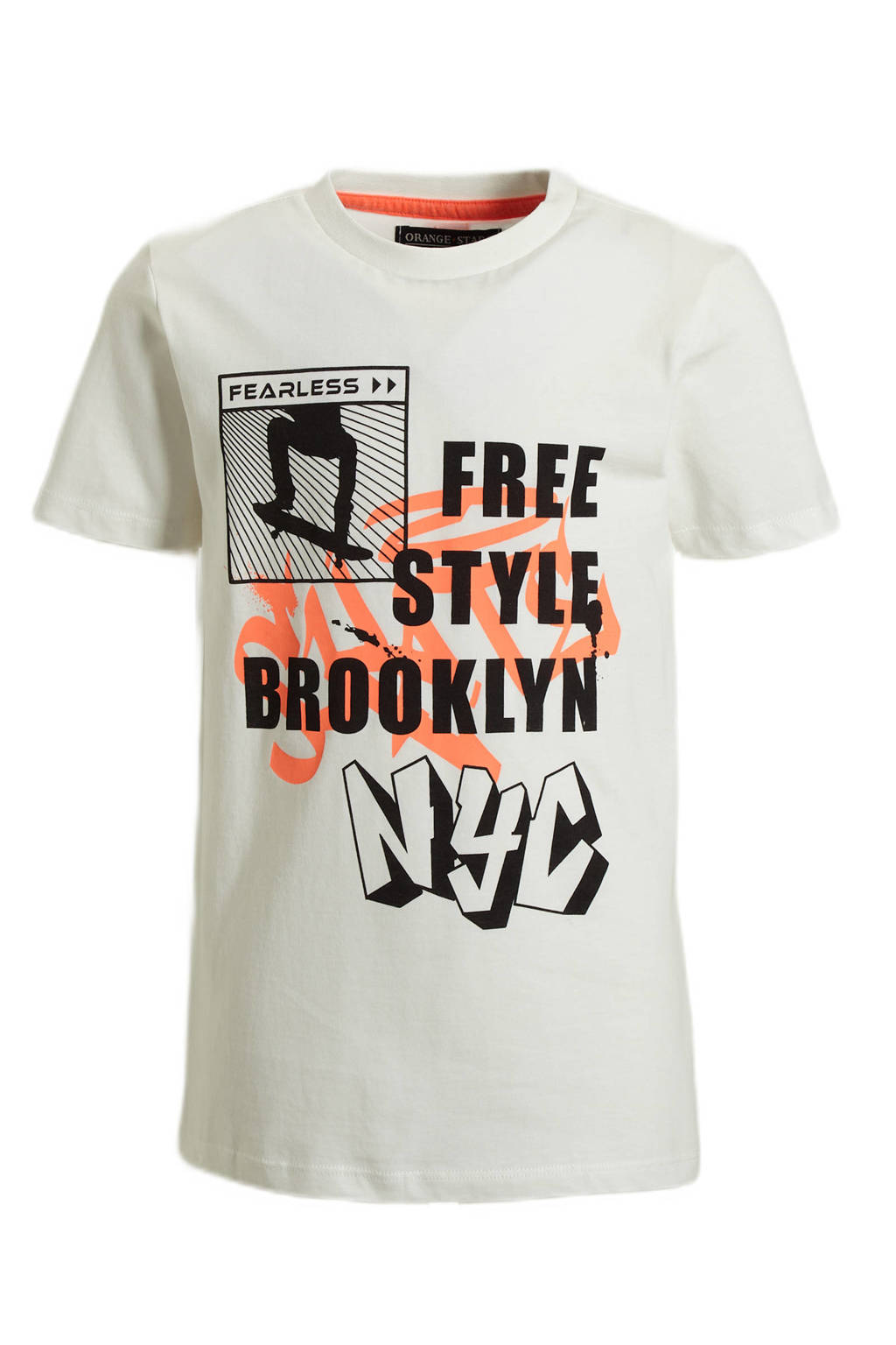 Orange Stars T-shirt Phill met printopdruk wit