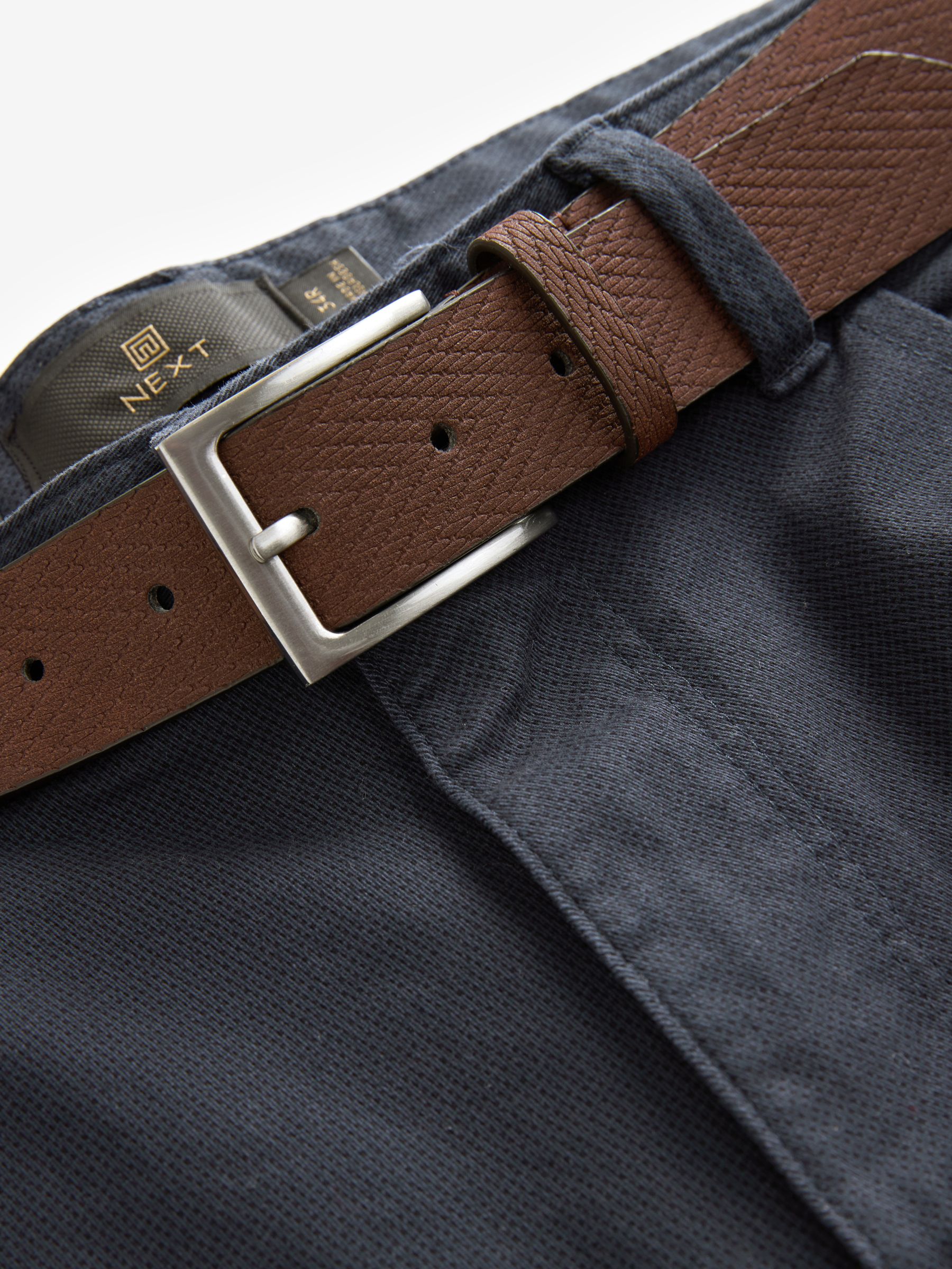 Donkerblauw - Slim fit modieuze bedrukte stretchy chino's met riem