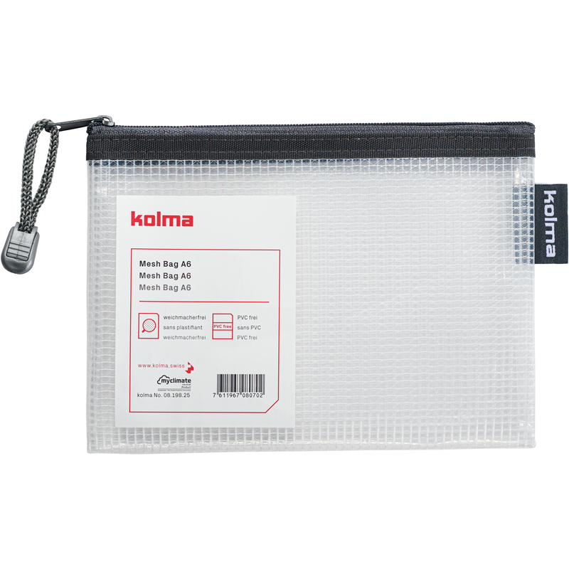 Kolma Reissverschlusstasche Mesh Bag, A6, 300 µm, transparent/anthrazit