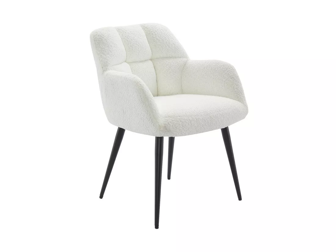 Lot de 6 chaises avec accoudoirs - Tissu bouclette et métal noir - Blanc - PEGA de PASCAL MORABITO