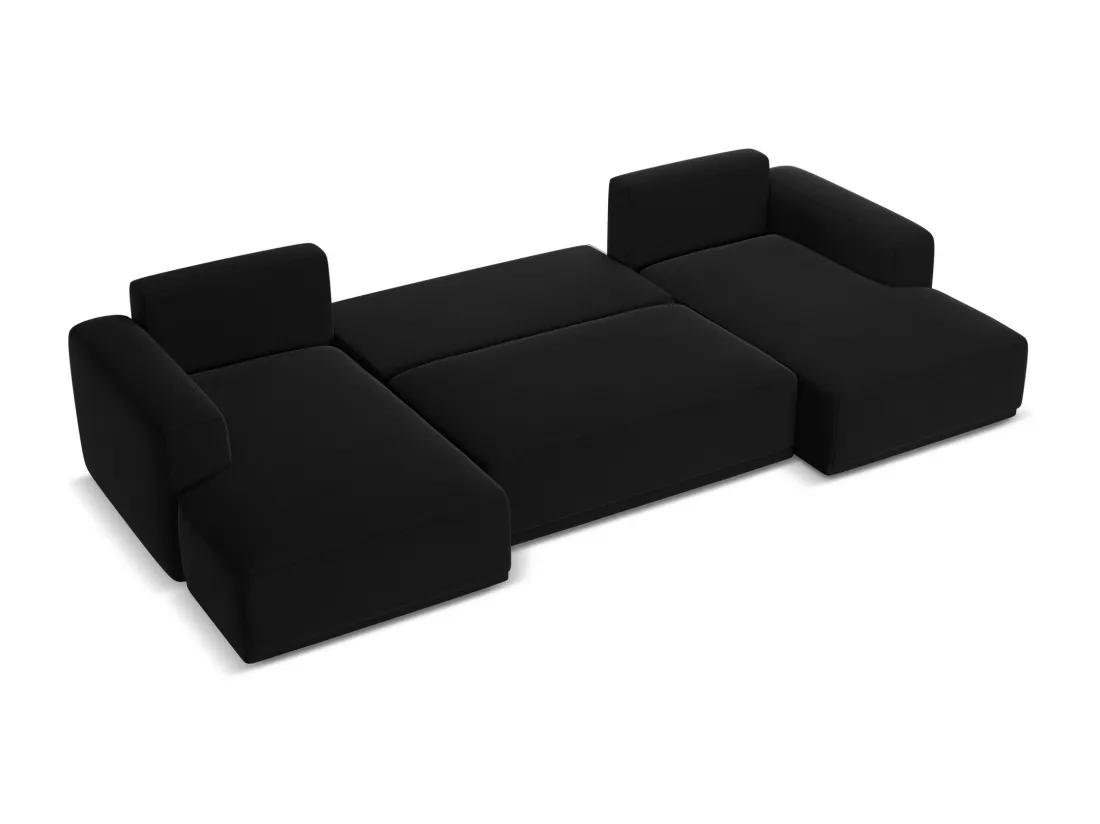 Canapé d'angle panoramique convertible en velours - noir - KAILA