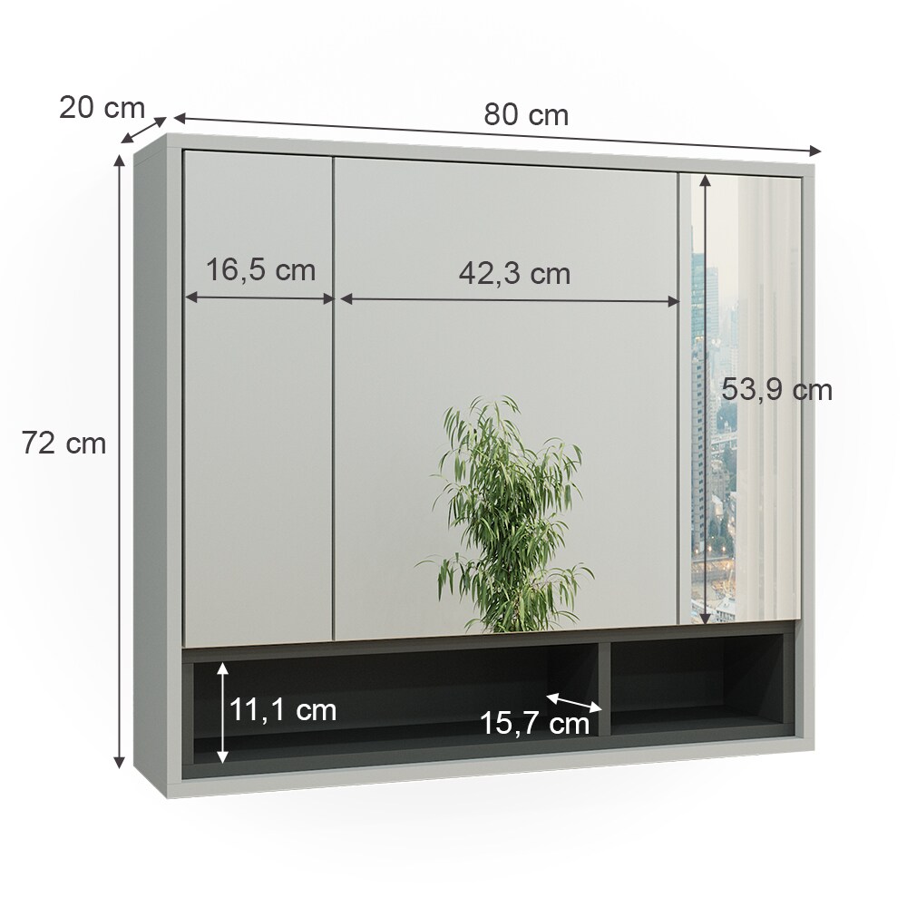 Vicco Spiegelschrank Badschrank Badezimmermöbel Beatrice Grau Anthrazit modern 80x72 cm Badspiegel Badezimmer Schrank Badmöbel Schranktür Schrankfach