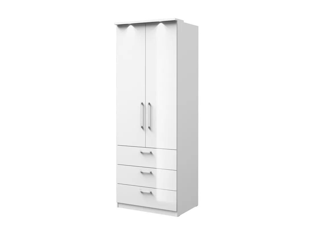 Dressing d'angle MODULO – Blanc brillant – LED & étagères inclus – Configuration personnalisable
