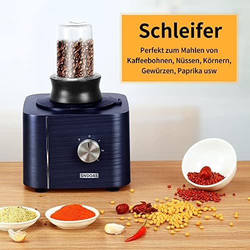SNDOAS Robot Cuisine Multifonctions, 1100 W Robot Culinaire, Bol Mélangeur 3.2 L, Hachoir Multifonction, Mixeur 1.5 L, Moulin à café, Argent : Cuisine et Maison